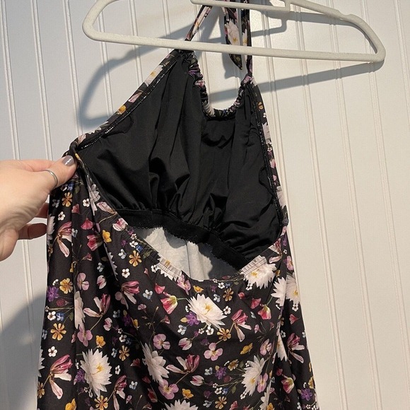 La Vie En Rose Aqua Black Floral Tankini Swimsuit Size Large - Picture 4 of 11